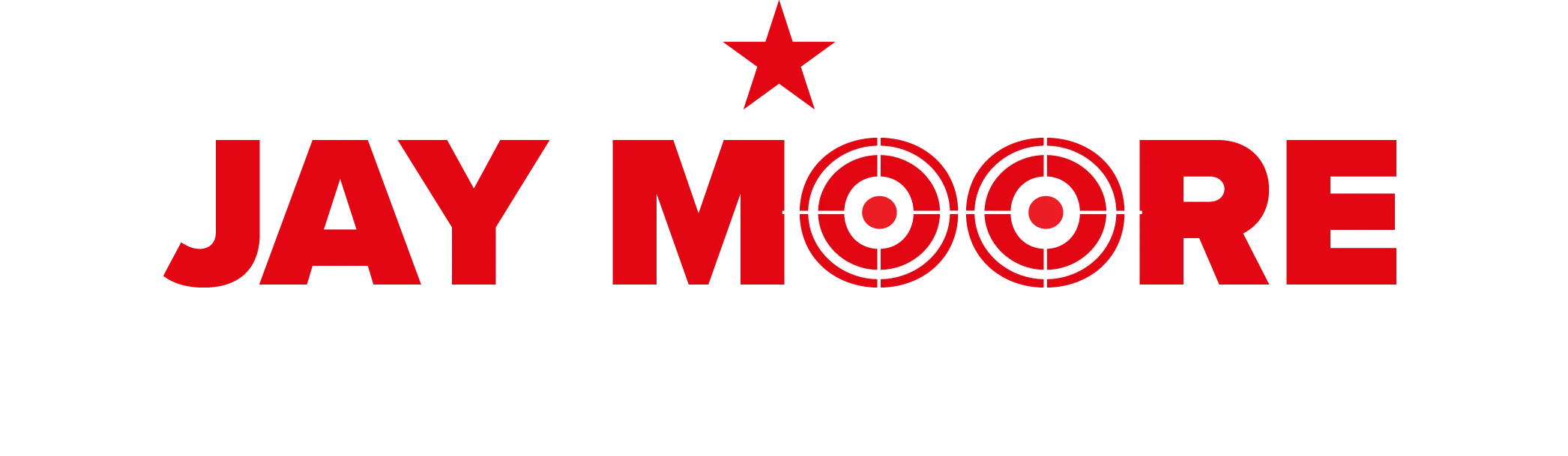 Jay Moore Commissioner campaign logo — red JAY MOORE with target Os, white COMMISSIONER, winged star.